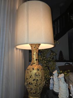Pair Of Vintage Asian Brass & Wood Lamps