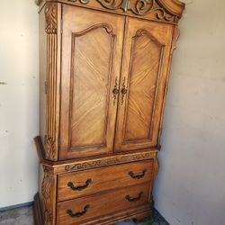 Solid Wood Armoire & Side Bookcases