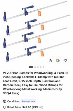 VEVOR 36" Bar Clamps for Woodworking, 4-Pack