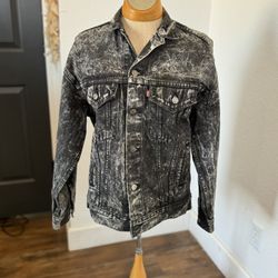 Womens Men’s Vintage 90s Levi Jeans Jean Denim Jacket Large BLACK STONE WASH