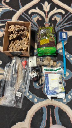 Aquarium Starter Lot - Fluval Stratum 4.4lb, Dragon Rock, Filter Pads, Heater