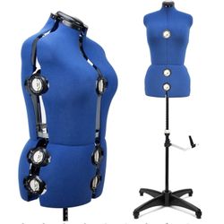 NEW - Blue 13 Dials Female Fabric Adjustable Mannequin Dress Form for Sewing, Mannequin Body Torso with Tri-Pod Stand, Up to 70" Shoulder Height.