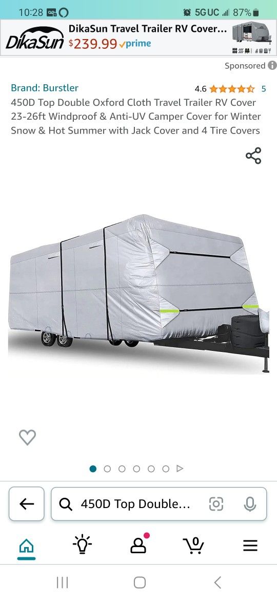 450D Top Double Oxford Cloth Travel Trailer RV Cover 23-26ft Windproof & Anti-UV Camper Cover for Winter Snow & Hot Summer with Jack Cover and 4 Tire 