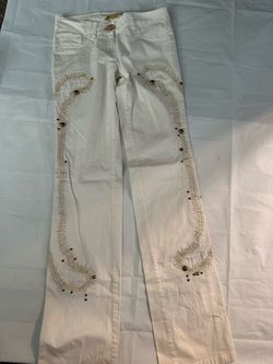 White Jeans with Gold Embroidery and Studs