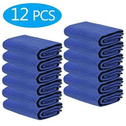 Moving Blankets 80" x 72" Pro Economy - 12 Pack Polyester - Blue/Black Shipping Furniture Pads