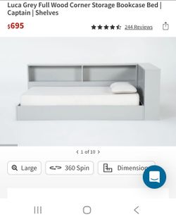 Kids Full Size Wood Corner Storage Bookcase Bed | Captain | Shelves