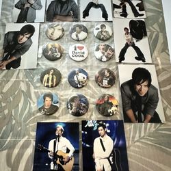 American Idol Singer David Cook, Lot Of 12 Pins & 9 Photos