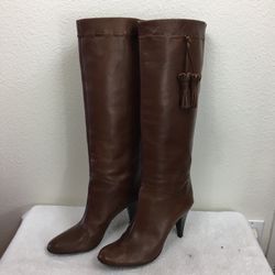 Saks Fifth Avenue Brown Leather Tassel Heeled Boots Size 9