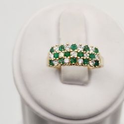 14k Gold Diamond And Emerald Cathedral Ring