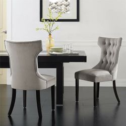 Set of 2 Elegant Tufted Design Fabric Upholstered Modern Dining Chairs Armless