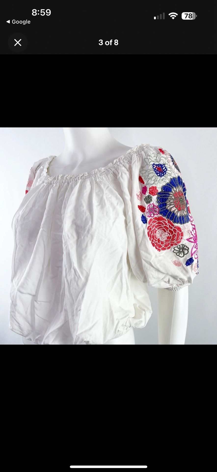 Solitaire White Top With Embroidered Sleeves