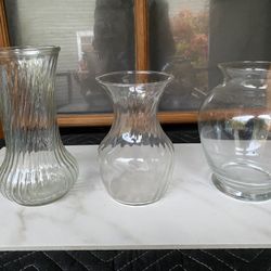 Three Large Vintage Glass Vases 