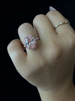 3CT Fancy Pink Oval Two-Tone Lab Grown Diamond Halo Pave Ring 14K In Rose Gold