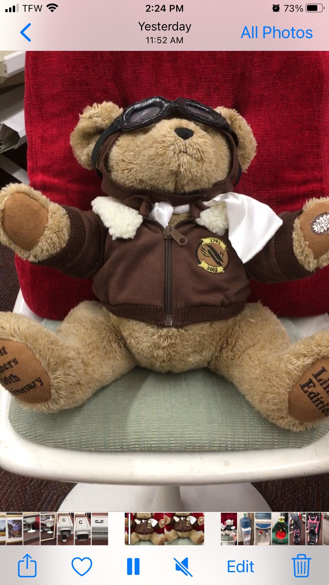 Wright Brothers 100 Anniversary Singing Teddy Bear