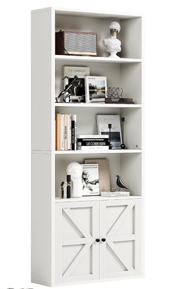 White Bookcase with Cabinet Doors