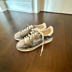 	CANAL ST. MARTIN Metallic Silver Leather Sneakers – Size 6.5 Espadrille Sole