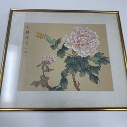 Vintage Chinese watercolor painting on silk