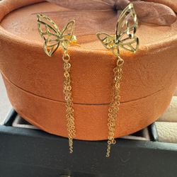 18k Saudi Real Gold Butterfly Stud Earring