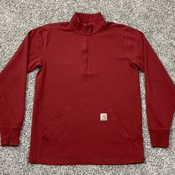 Men’s CARHARTT Red Cotton / Polyester 1/2” Zip Thermal Shirt - Size M