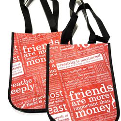 New! Set Of 2 Lululemon Bag Small Red/ White Reusable Shopping Tote Logo 12”x9”