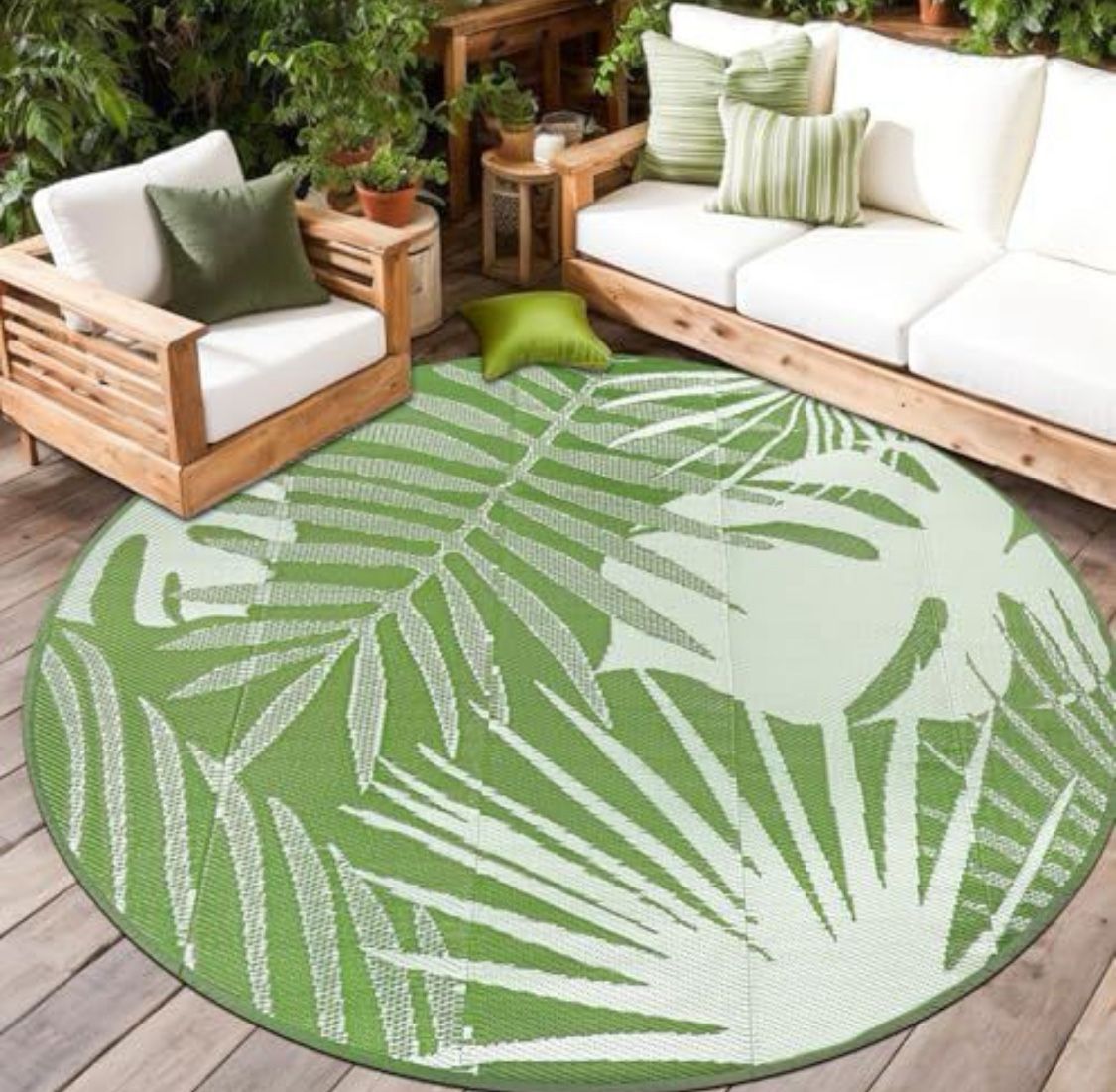 Waterproof Outdoor Rug 6x6 ft, Reversible Plastic Straw Mat with Leaf Pattern