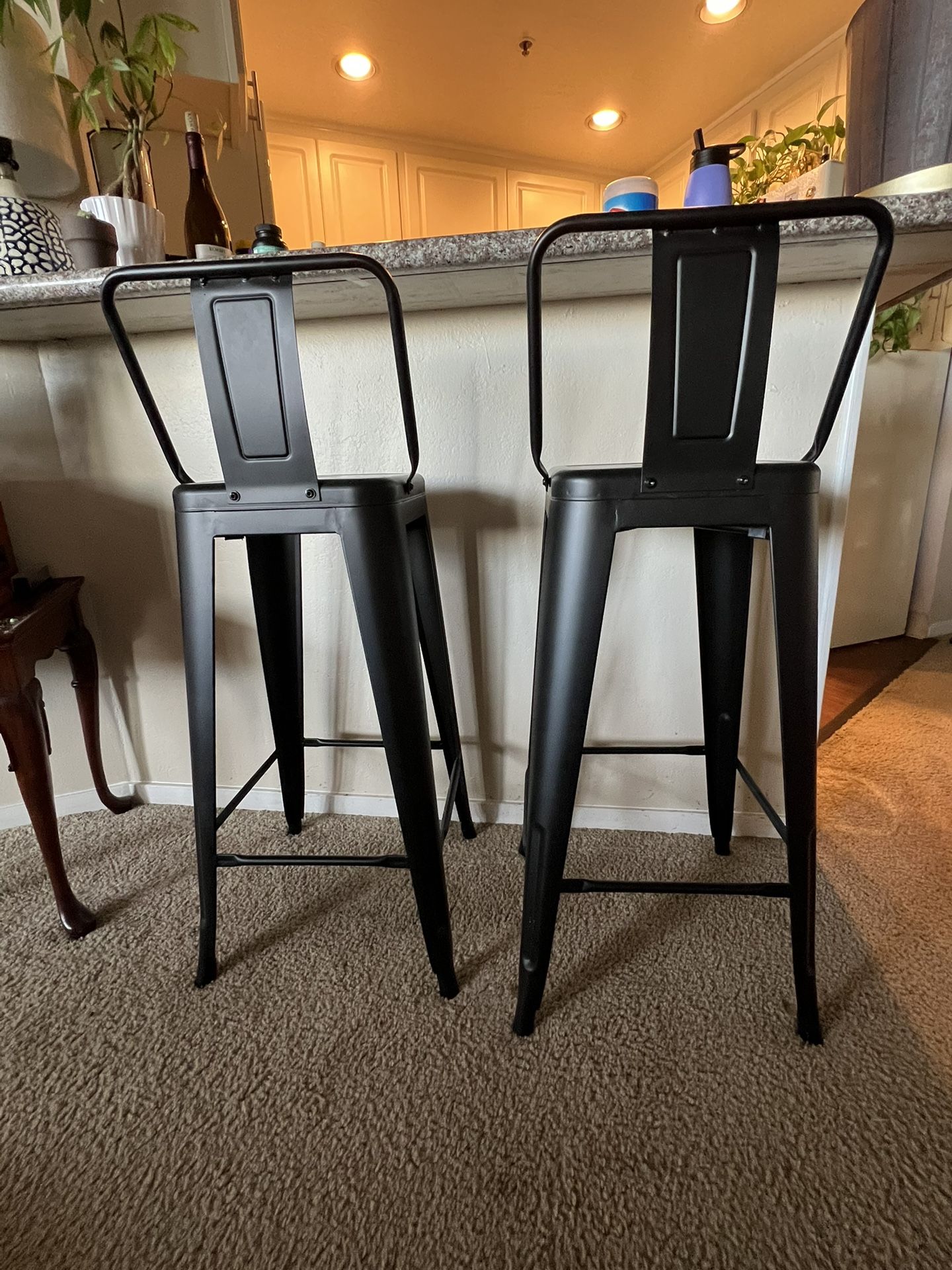 Set of 2 Modern Counter-Height Chairs —Black