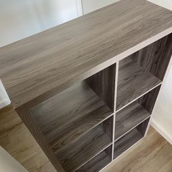 Gray shelving unit