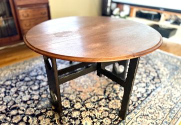 Vintage Arts & Crafts Drop-Leaf Dining Table with Heart Cutouts – 44"
