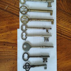 8 Vintage Keys- (7) Skeleton & (1) Adjustment Key