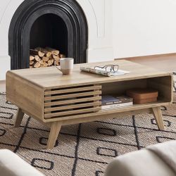 mopio Ensley Coffee Table, Mid Century Modern Table with Storage, Farmhouse Wood Coffee Table for Living Room Fluted (Oak)  Top Highlights B