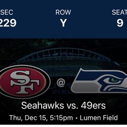 49ers Vs Seahawks 12/15/22 TNF! Great Seats. Fight For The Division! Thumbnail