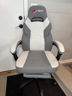 Brand New Grey/White Tall Back Height Adjustable Reclining Gaming Chair w/Slide Out Footrest
