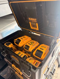 Dewalt packout with power tools and batteries