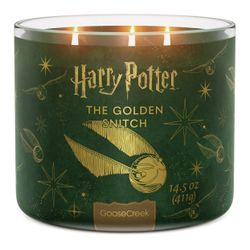 Goose Creek Harry Potter Golden Snitch 3-wick Crackling Fresh-Cut Grass, Morning Moss, Damp Earth & Bright Bergamot Scented Jar Candle, 14.5oz