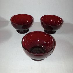 3 Anchor Hocking Vintage Ruby Red Sherbet Dishes 