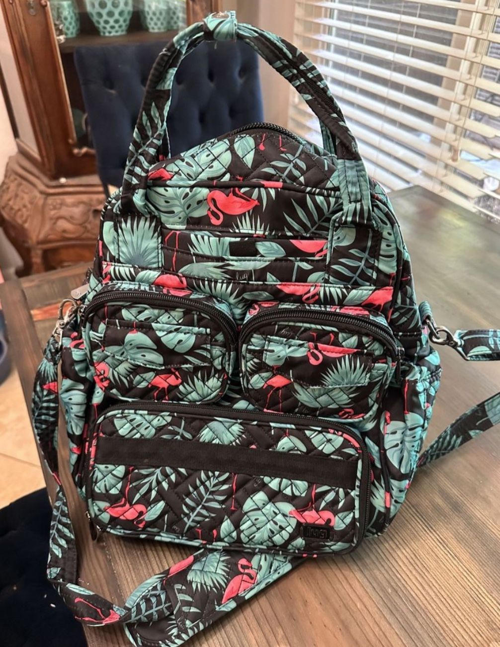 Lug mini puddle, jumper, backpack, purse, travel, bag, flamingos quilted