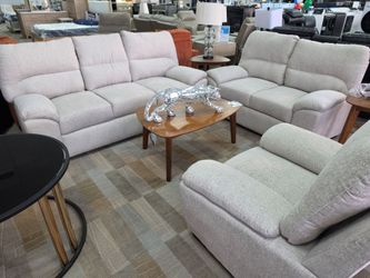 Light Gray Fabric Sofa and Loveseat Set
