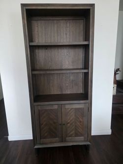 Tall Wood Bookcase with Cabinet Doors