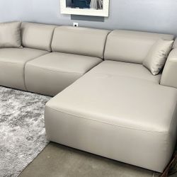 SLEEPER SECTIONAL BEIGE LEATHERETTE 120x70