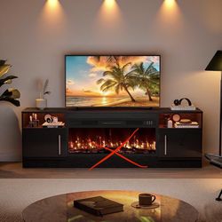 70" Modern Wood High Gloss with Highlight Storage Cabinet for Living Room (Black)  NOTE: without fireplace [TV Stand] :combining the TV Stand