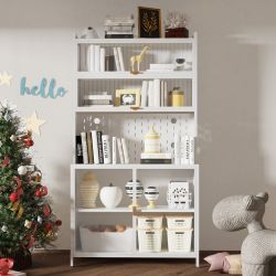 73 in. Tall Kitchen Pantry Cabinet with Flip Doors and Pegboard, Anti-Tip Steel Storage Hutch, White