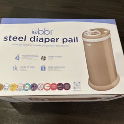 Ubbi Stainless Steel Diaper Pail, Odor Locking, No Special Bag Required -Taupe -NEW