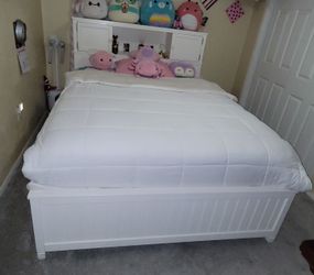 White Queen Bed Frame with Storage