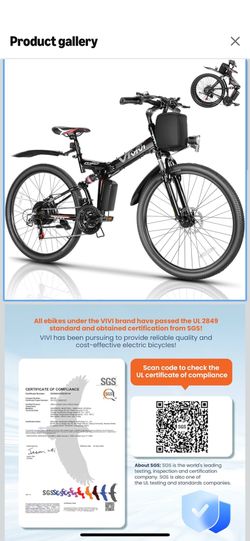 Vivi M026TGB Electric Bike 26" Electric Bike for Adults, Peak 750W Folding Electric Mountain Bike, 48V Removable Battery Ebike, 21 Speed Ebike, Top 22