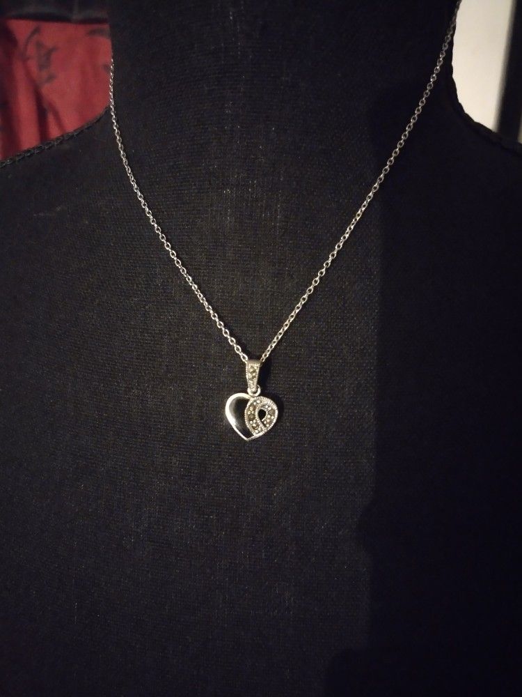 925 Sterling Silver Black Heart Pendant