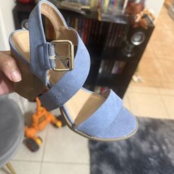 Dusty Blue Chunk Heel