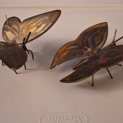 Two Metal Butterfly Figurines 7x6 Inches Wide 