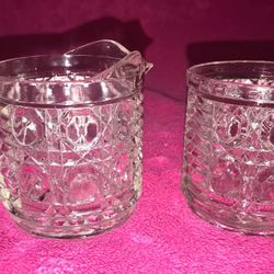 Vintage Federal Windsor Glass Button and Cane Sugar & Creamer Set FLAWLESS!
