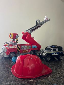 Paw Patrol Fire Truck with water balls + firetruck hat + police car with sound kids toys