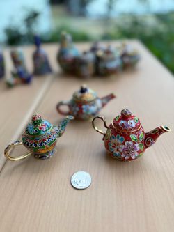 Set of 3 Vintage Cloisonné Miniature Teapots - $45 for the set.